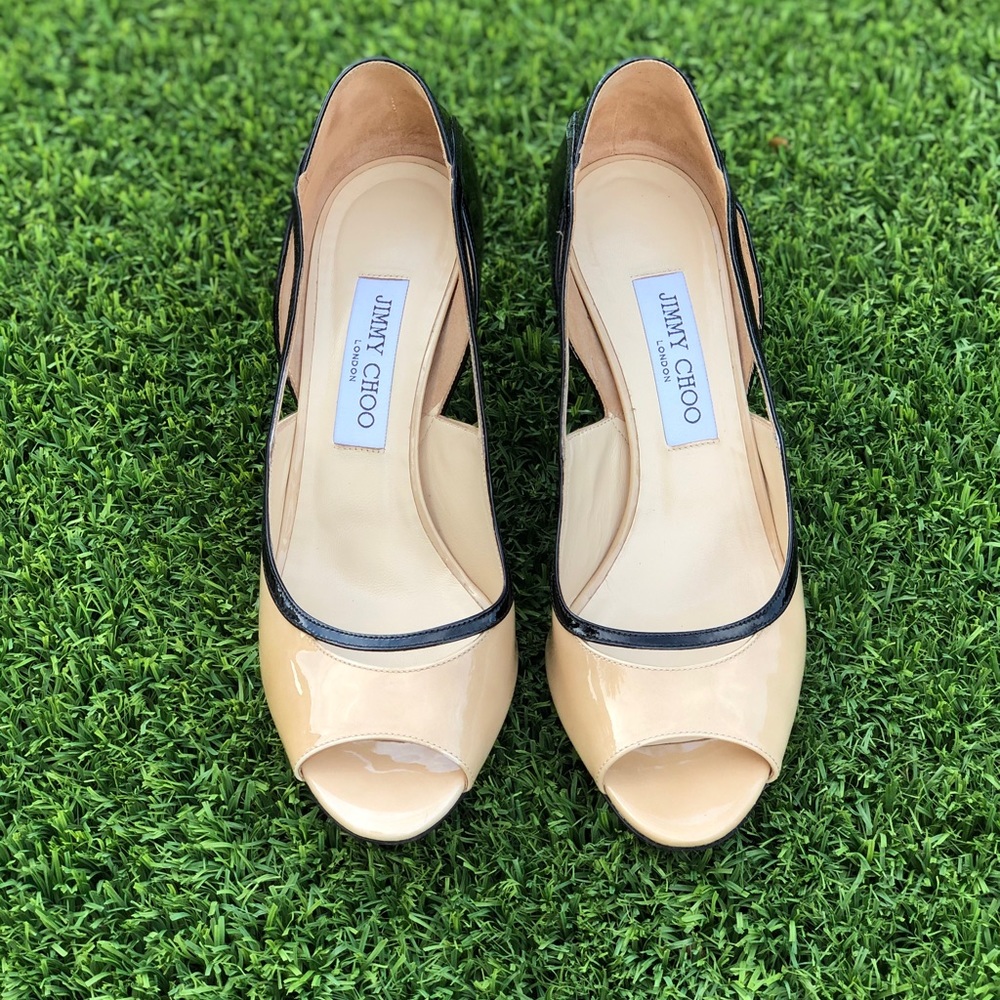 Jimmy Choo nude and black pumps size 39.5 (US 9.5)